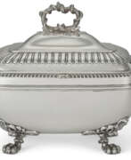 Tureens. A GEORGE III SILVER SOUP TUREEN AND COVER
