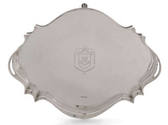 AN EDWARD VII SILVER TWO-HANDLED FOOTED TRAY