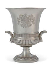A SILVER TWO-HANDLED SMALL WINE COOLER