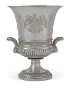 Wine cooler. A SILVER TWO-HANDLED SMALL WINE COOLER