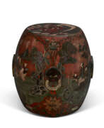 China. A CHINESE POLYCHROME-DECORATED WOOD GARDEN SEAT