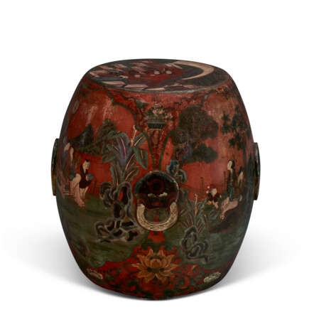 A CHINESE POLYCHROME-DECORATED WOOD GARDEN SEAT - Foto 1