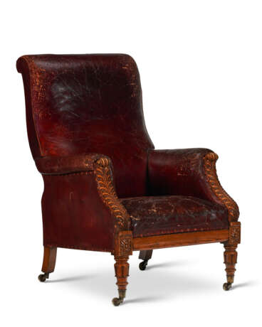 A VICTORIAN LEATHER-UPHOLSTERED OAK LIBRARY ARMCHAIR - фото 1