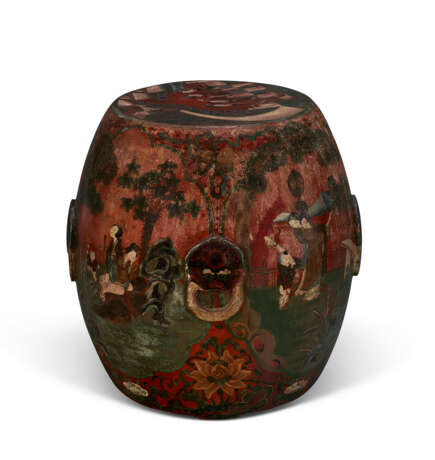A CHINESE POLYCHROME-DECORATED WOOD GARDEN SEAT - Foto 2