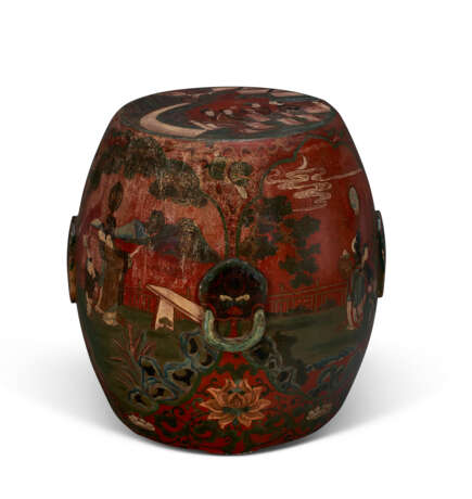 A CHINESE POLYCHROME-DECORATED WOOD GARDEN SEAT - photo 3