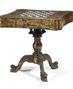 Столы. A CHINESE EXPORT BLACK-AND-GILT LACQUER GAMES TABLE