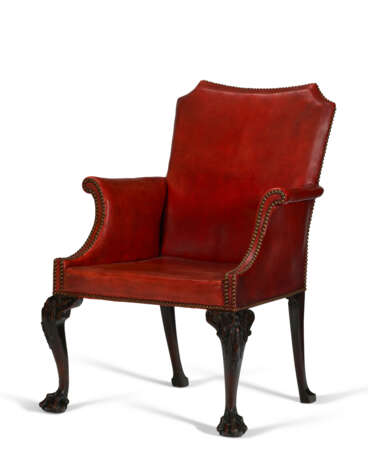 AN ENGLISH MAHOGANY AND RED LEATHER ARMCHAIR - photo 1