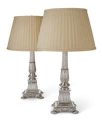 A PAIR OF ENGLISH SHEFFIELD-PLATED TABLE LAMPS