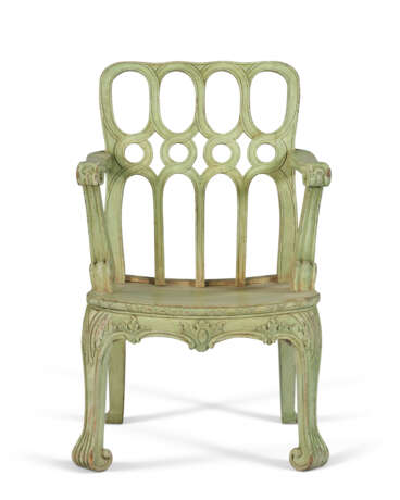 A GEORGE III STYLE GREEN-PAINTED ARMCHAIR - фото 3