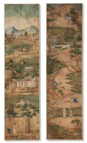 A PAIR OF CHINESE EXPORT PAINTED WALLPAPER PANELS - Foto 1