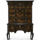 A GEORGE I BLACK, GILT, AND POLYCHROME JAPANNED AND PARCEL-GILT CHEST-ON-STAND - фото 1