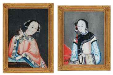 TWO CHINESE EXPORT REVERSE-PAINTED MIRRORS