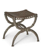 Chaises. A FRENCH CAST-IRON 'CURULE' STOOL