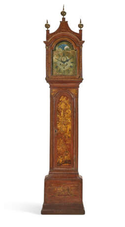 A GEORGE III SCARLET, GILT, AND POLYCHROME-JAPANNED LONG-CASE CLOCK - photo 1