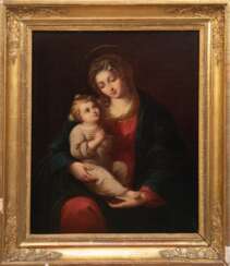 Maler um 1800 &quot;Madonna mit Kind&quot;, Öl/ Lw., doubliert, unsign., 45x38,5 cm, Rahmen