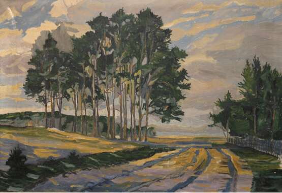 Maler um 1920 "Waldweg", Öl/ Lw., unsign., Farbverluste, Lw. besch. o.l., 70x100 cm, Rahmen - фото 1