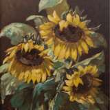 Stöver, Paula (1918 Bremen-1982 Worpswede) "Stilleben mit Sonnenblumen", Öl/ Hartfaser, sign. u.l., 40,5x33 cm, Rahmen - Foto 1