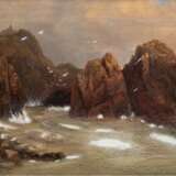 "Felsige Küstenlandschaft", Öl/ Lw., monogr. u.l. "LG", rückseitig auf Keilrahmen bez. "Laura Griene" und dat. 1864, 30x48,5 cm, Rahmen - фото 1
