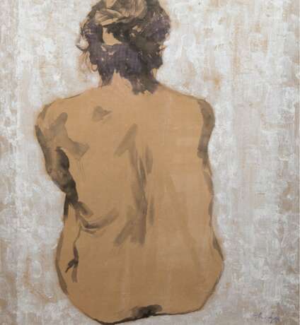 Maler 20. Jh. "Weiblicher Rückenakt", Aquarell, undeutl. sign. u.r. und dat. ´94, 69x61 cm, im Passepartout hinter Glas und Rahmen - фото 1