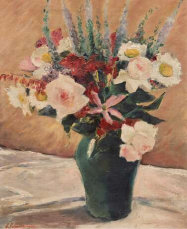 Hoffmann, H. (Worpsweder Künstler um 1950) "Blumen in blauer Vase", Öl/ Lw., sign. u.l., 52x40 cm, Rahmen - Foto 1