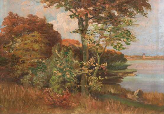 "Herbstlandschaft mit See", Öl/ Lw., unsign., 41x50 cm, Rahmen - фото 1