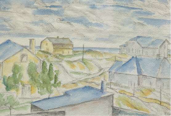 Müller-Leutert, Hellmuth (1892 Gießen-1973 ebenda) "Häuser am Meer", Aquarell/ Bleistift, monogr. u.r., 20,5x30 cm, im Passepartout hinter Glas und Rahmen - photo 1