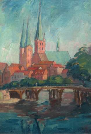 Plog, Olga (1894-1967) "Lübecker Altstadt", Öl/ Lw., sign. u.r., 47x33 cm, Rahmen - photo 1