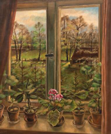 Harms, Hedda (1882-?) "Blick aus dem Fenster", Öl/ Lw., sign. u.l., 67x57 cm, Rahmen - photo 1