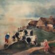 Alifo (Alice Brasse Forstmann 1903-1990) &quot;Russisches Dorf mit Kühen an der Tränke&quot;, Aquarell, sign. u.r. und dat. ´38, 37,5x39 cm, ungerahmt - Auktionsarchiv