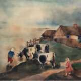 Alifo (Alice Brasse Forstmann 1903-1990) "Russisches Dorf mit Kühen an der Tränke", Aquarell, sign. u.r. und dat. ´38, 37,5x39 cm, ungerahmt - photo 1