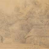 Menken, Johann Heinrich (1766-1839), "Gehöft unter Bäumen", Bleistiftzeichnung, unsign., rückseitig bez. J.H. Menken, mit minim. Riß, 41,5x55 cm, im Passepartout hinter Glas und Rahmen - Foto 1