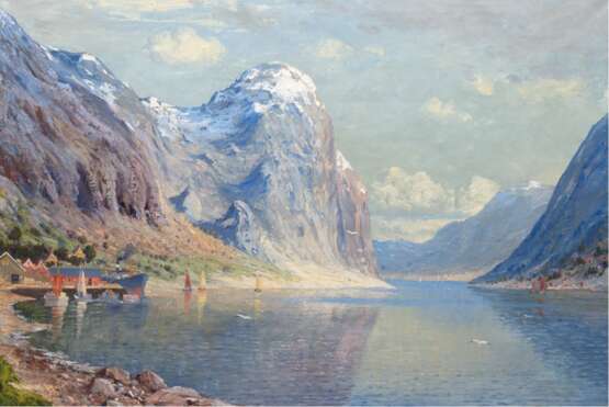 "Sognefjord im Frühling", Öl/ Lw., undeutl sign. u.l., 97x136,5 cm, Rahmen - photo 1