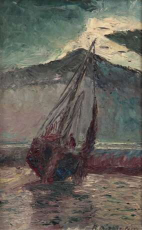 Detire, Rene (Künstler 20. Jh.) "Fischerboot vor Küste", Öl/ Mp., sign. u.r., 24x15 cm, Rahmen - фото 1