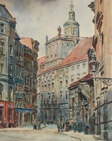 "Altstadt Breslau", Aquarell, unsign., an den Ecken besch., 35,5x26,5 cm, ungerahmt - Foto 1