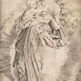 Dürer, Albrecht (1471 Nürnberg-1528 ebenda) "Maria mit der Sternenkrone", Stich, in der Platte monogr., beschnitten, gebräunt und fleckig, 10x6,8 cm, hinter Glas und Rahmen (Der fränkische Maler Albrecht Dürer … - Foto 1