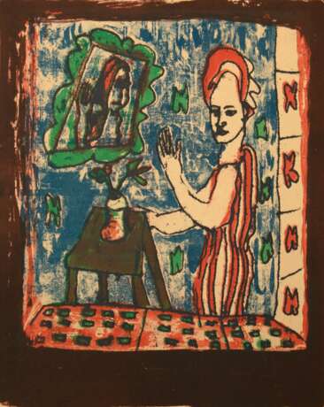 Lemke, Rudolf (1906 Gollnow-1957 Jena) "Frau am Tisch", Grafik, unsign., rückseitig Nachlaßstempel, 30x23 cm, ungerahmt - Foto 1
