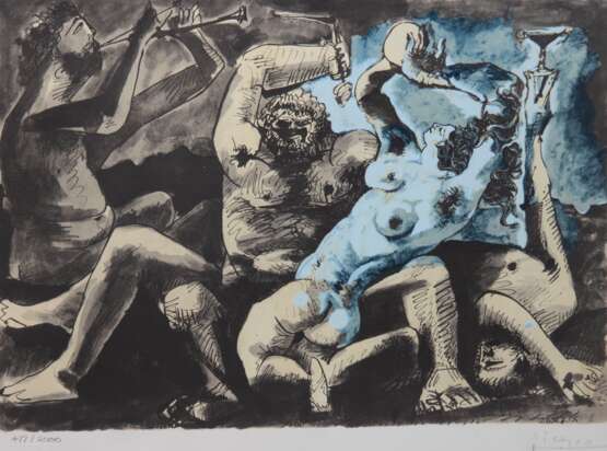 Picasso, Pablo (1881 Màlaga-1973 Mougins) "Die Bacchanten", Litho., 411/ 2000, sign. u.r. und dat. 22.XI.55, 39x53 cm, im Passepartout hinter Glas und Rahmen - фото 1