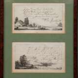 2 Stiche 18. Jh. "Landschaftsdarstellungen mit Personen", bez. "G.E.F.Seidel", 1x dat, "Nürnberg 26. Sept. 1800". an den Rändern gebräunt, je 8x14,5 cm, im Passeparto… - photo 1