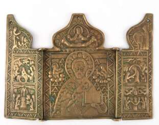 Reiseikone &amp;quot;Heiliger Nikolaus&amp;quot;, Rußland 19. Jh., Bronze, klappbar, 10x14 cm