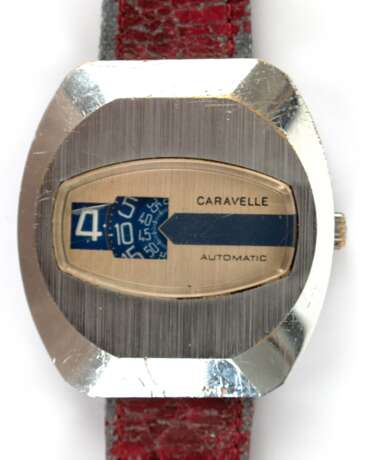 Herren-Armbanduhr "Caravelle", 1970er Jahre, Stahlgehäuse und Lederarmband, gangfähig, Gebrauchspuren, 4,2x3,8 cm - photo 1