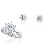 Jewelry set. DIAMOND EARRINGS AND RING