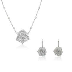 PIAGET SET OF DIAMOND 'ROSE' PENDENT NECKLACE AND EARRINGS