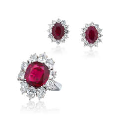 RUBY AND DIAMOND EARRINGS AND RING