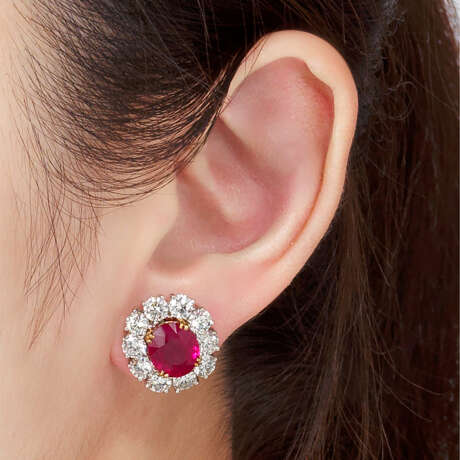NO RESERVE - RUBY AND DIAMOND EARRINGS - Foto 3