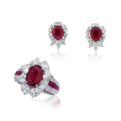 NO RESERVE - SET OF RUBY AND DIAMOND RING AND EARRINGS