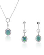 Opal. DAVID MORRIS OPAL AND DIAMOND NECKLACE AND EARRINGS