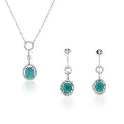 DAVID MORRIS OPAL AND DIAMOND NECKLACE AND EARRINGS