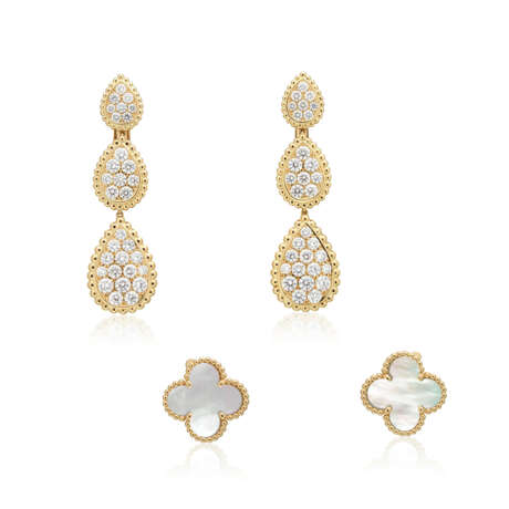NO RESERVE - BOUCHERON DIAMOND 'SERPENT BOHÈME' EARRINGS; TOGETHER WITH VAN CLEEF & ARPELS MOTHER-OF-PEARL 'ALHAMBRA' EARRINGS - photo 1