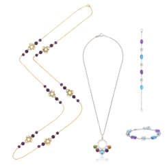 BULGARI MULTI-GEM 'ALLEGRA' PENDENT NECKLACE AND BRACELET; TOGETHER WITH A TIFFANY & CO. AMETHYST 'PALOMA PICASSO' SAUTOIR