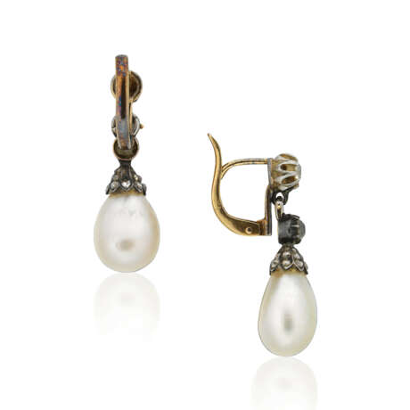 NO RESERVE - SET OF NATURAL PEARL AND DIAMOND BROOCH AND EARRINGS - Foto 5